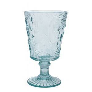 GODINGER Aqua Pressed Glass Goblet Hummingbird Leaf Embossed 6.5 inch New Label